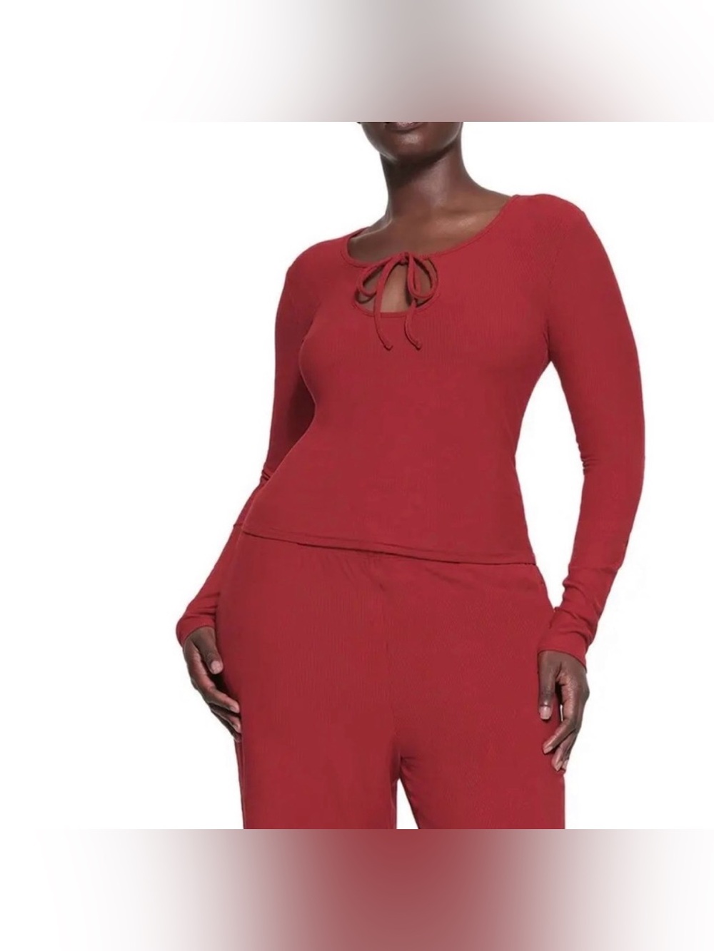Skims soft lounge brick long sleeve keyhole top NWT large